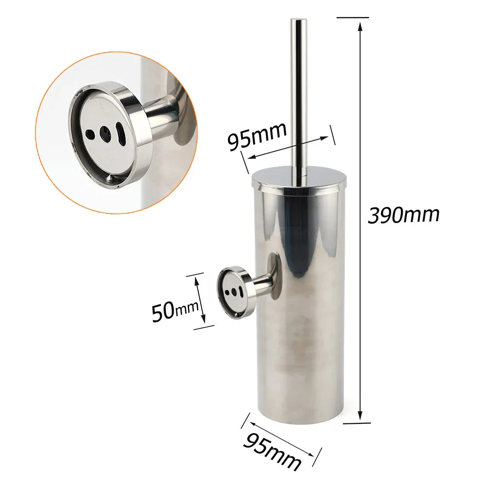 Polished Chrome Silver Round Toilet Brush Wall Mount Holder Cup Stainless Steel