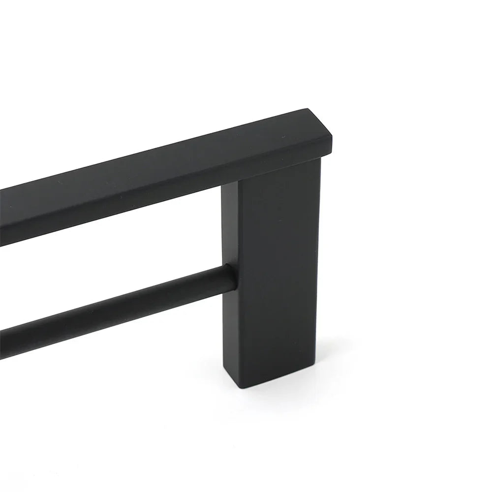 Matt Black Cubic Square 600mm Double Towel Rail Rack Hanger Holder Bar Wall Kit