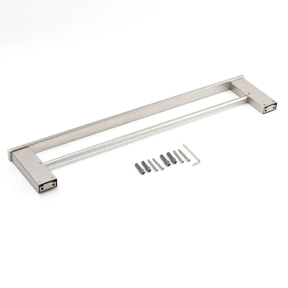 Brushed Nickel Square Towel Rail Rack 600mm Double Hanger Holder Bar Bathroom
