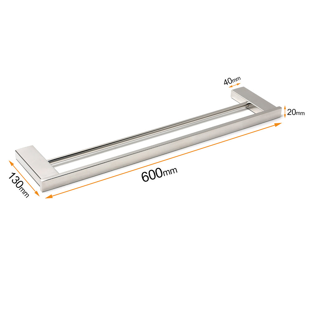 Bathroom Polish Chrome Square Towel Rail Rack 600mm Double Hanger Holder Bar
