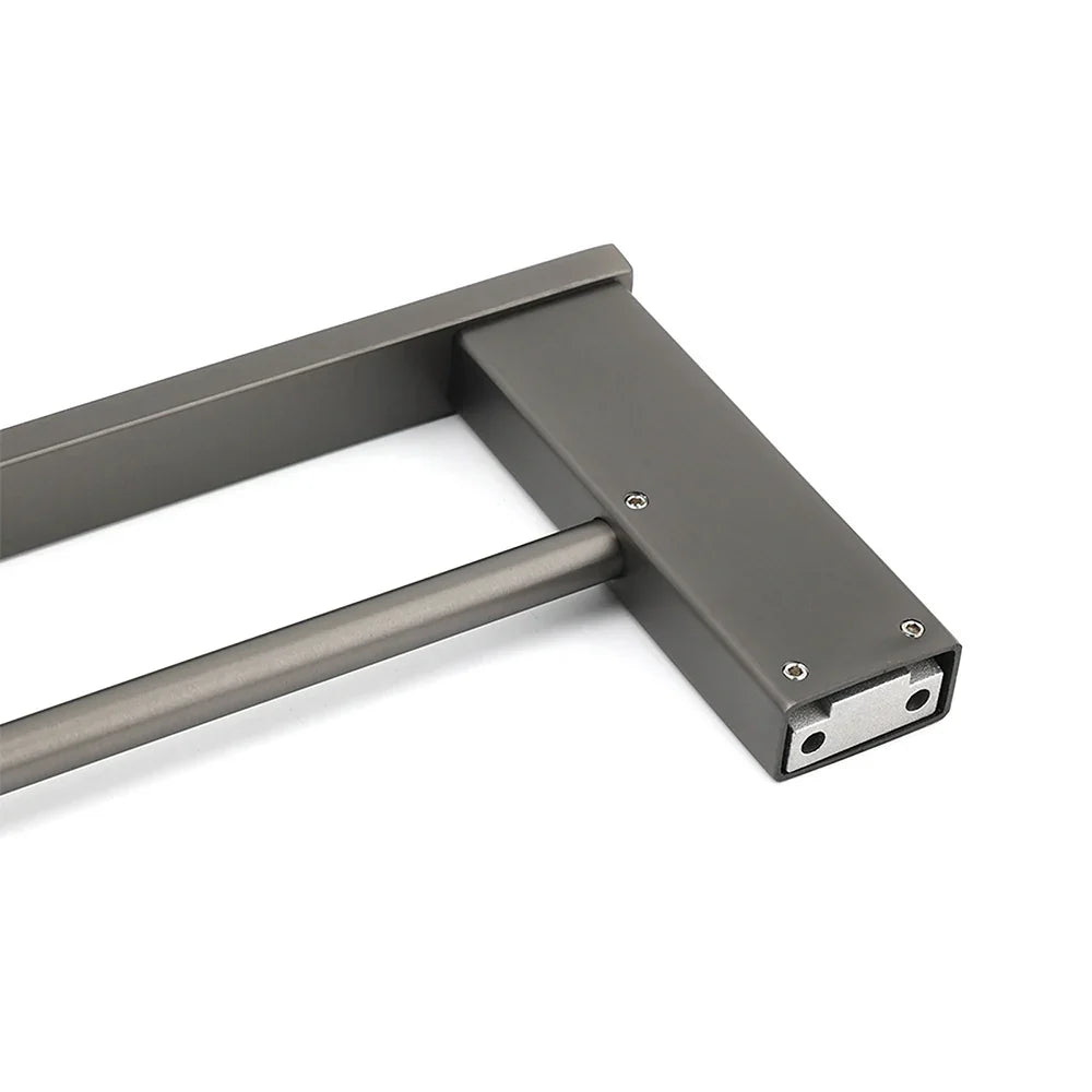 Gun Metal Grey Square Strong Towel Rail Rack 600mm Double Hanger Holder Bar Kit