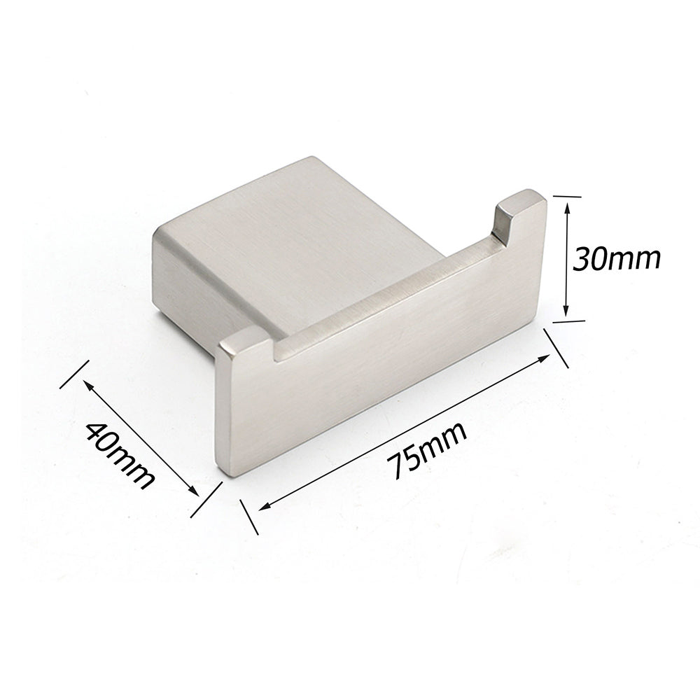 Brushed Nickel SUS Square Robe Hook Clothes Towel Holder Hanger Wall Mounted Kit