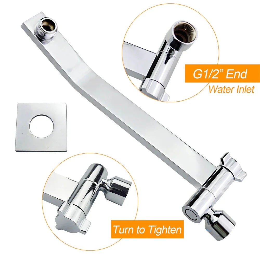 Square Chrome Brass Up & Down Adjustable Wall Mounted Shower Arm For Shower Head