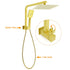 Brushed Gold Twin Shower 10" Rain Head Handheld Diverter Wall Arm Set Square Taps
