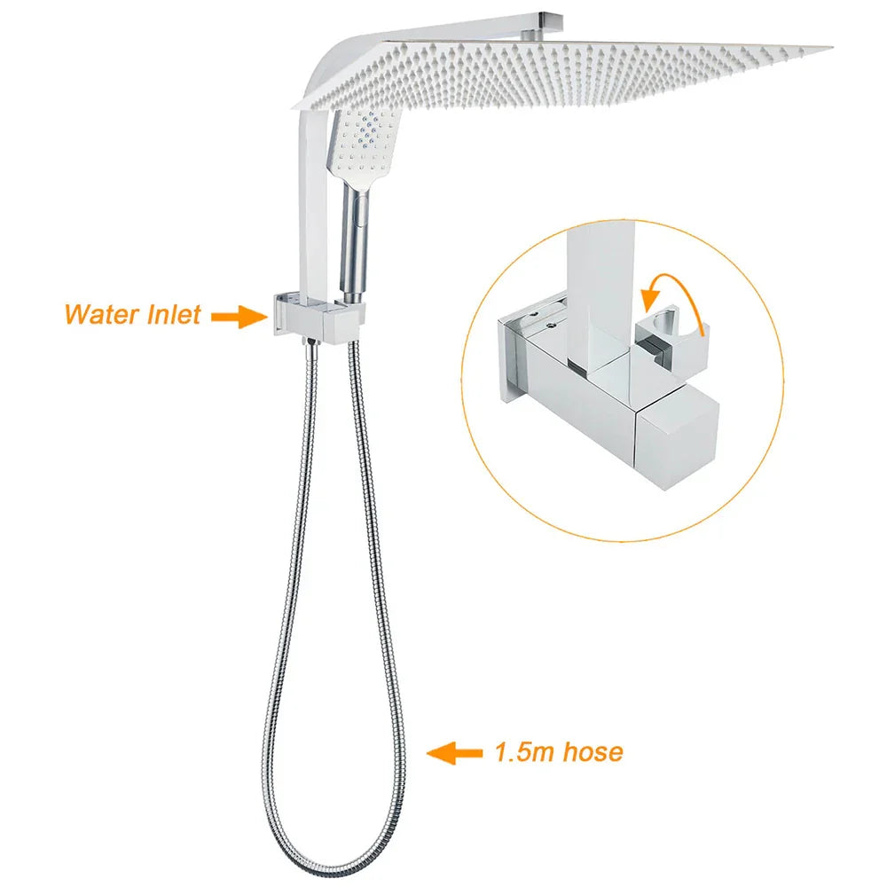 WELS Square Twin Shower Head Chrome 16