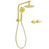 WELS Brushed Gold Round Twin 8" Shower Head Set Diverter Wall Arm Metal Handheld + Taps