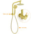 WELS Brushed Gold Round Twin Shower Head Set Stainless Steel Handheld Gooseneck Arm Wall Mixer