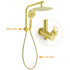 WELS Brushed Gold Large 12" Rain Shower Head 3 Mode Handheld Diverter Twin Taps Combo