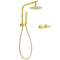 WELS Brushed Gold Round 2in1 Shower Head Set Diverter Wall Arm Stainless Steel Handheld + Taps