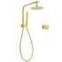 WELS Brushed Gold Round Dual Shower Head Set Single Mode Handheld Gooseneck Arm Wall Mixer