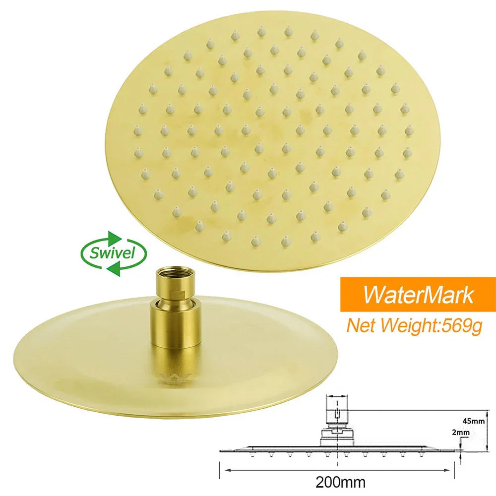 WELS Brushed Gold Round Dual Shower Head Set Diverter Wall Arm Single Mode Handheld Small Face Mixer