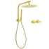 Brushed Gold Round Large 12" Rain Shower Head One Spray Handheld Rose Gooseneck Arm Twin Taps Set