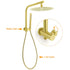 Brushed Gold Round Large 12" Rain Shower Head Stainless Steel Spray Handheld Wall Small Face Mixer Set