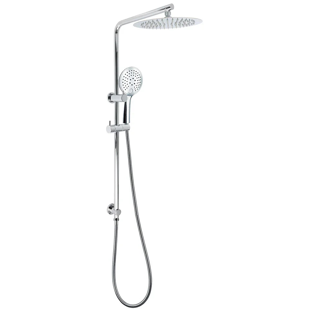 250mm Rain Shower Head Round Handheld Sliding Rail Diverter Arm 2in1 Set Chrome