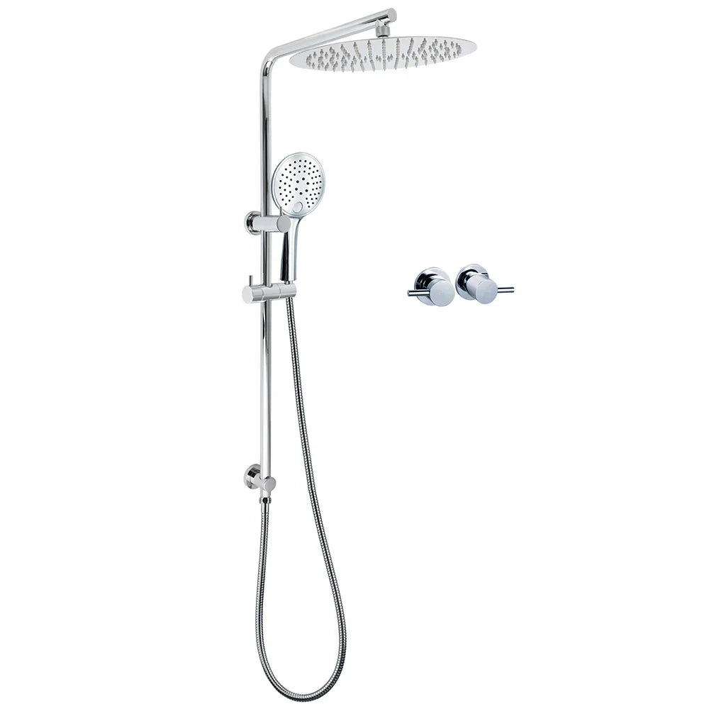 WELS Double Round Shower Head Handheld Sliding Rail Arm Chrome 12