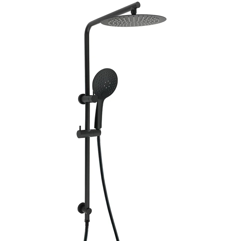 Matt Black Twin Shower Head 3 Modes Handheld 2in1 Wall Rail Arm Round 10 Inch
