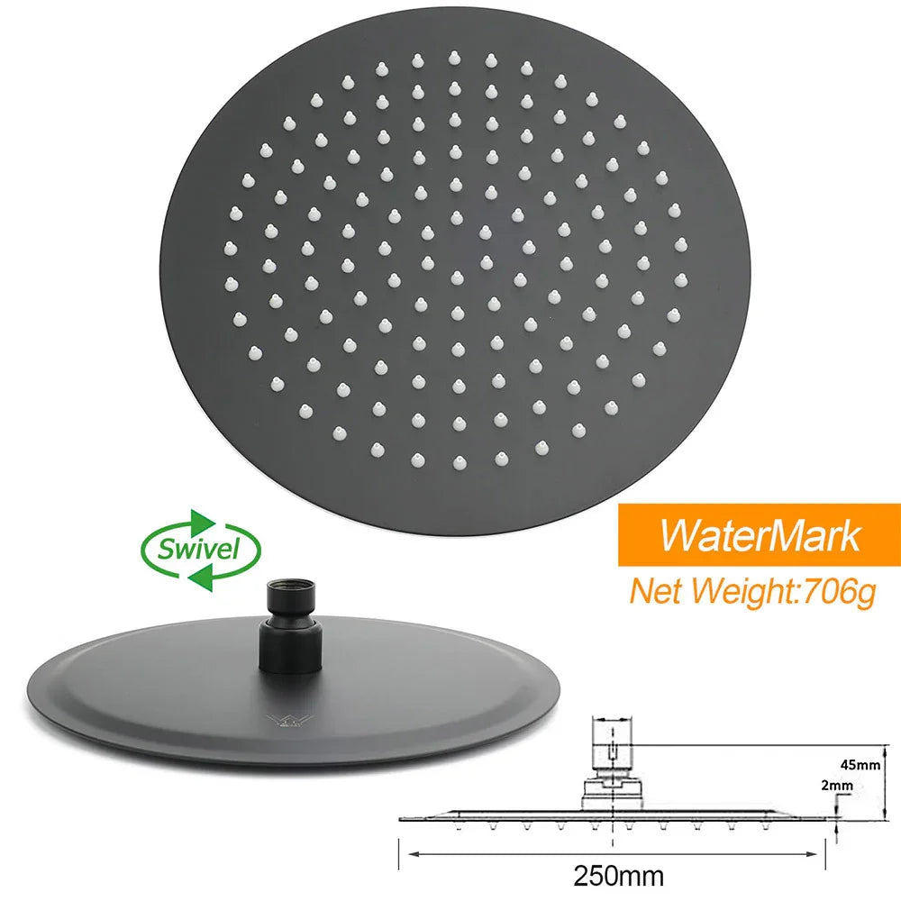 Matt Black Twin Shower Head 3 Modes Handheld 2in1 Wall Rail Arm Round 10 Inch