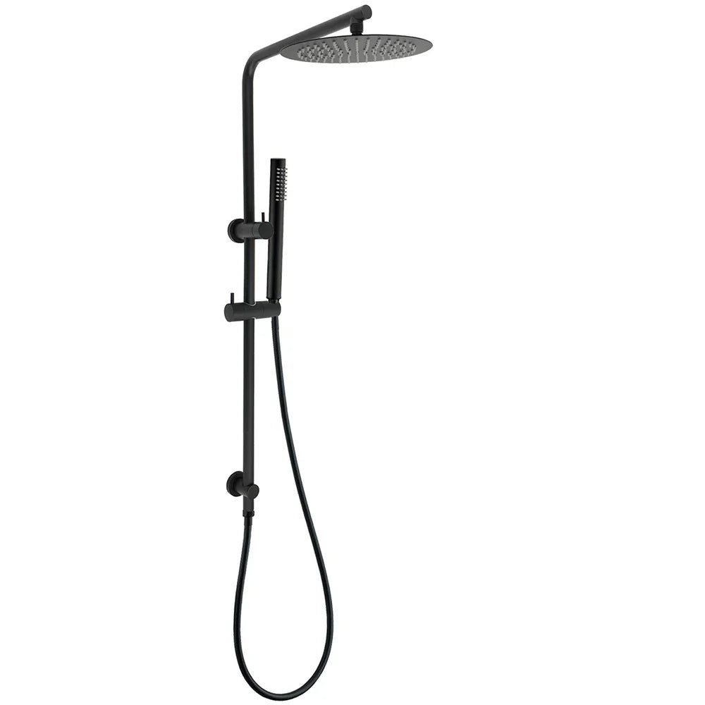 Matt Black Round 250mm Rain Shower Head Brass Handheld Slide Rail Riser Arm Set