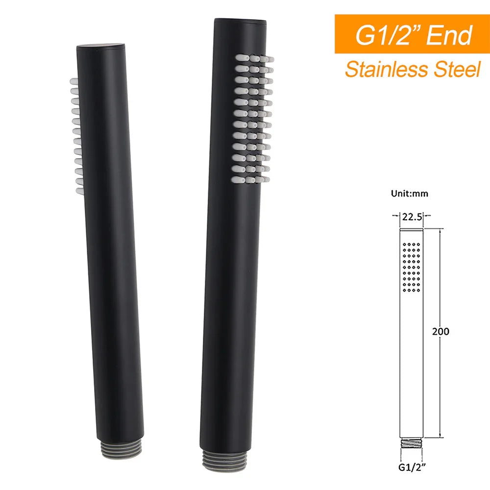 Matt Black Round 250mm Rain Shower Head Brass Handheld Slide Rail Riser Arm Set