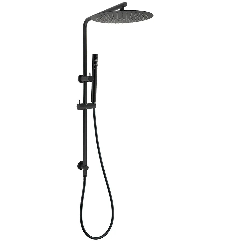 Round 300mm Rain Shower Head Brass Handheld Riser Rail Set Diverter Matt Black