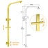 WELS Brushed Gold Square Shower 10" Thin Rain Head Handheld Silde Rail Arm 2in1 Taps Set