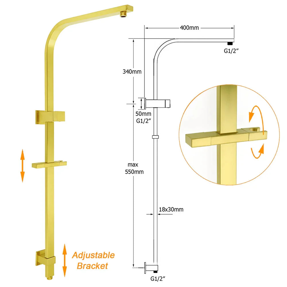 Brushed Gold 2‑in‑1 Rainfall & Handheld Shower Set with Mixer WELS 3 Star