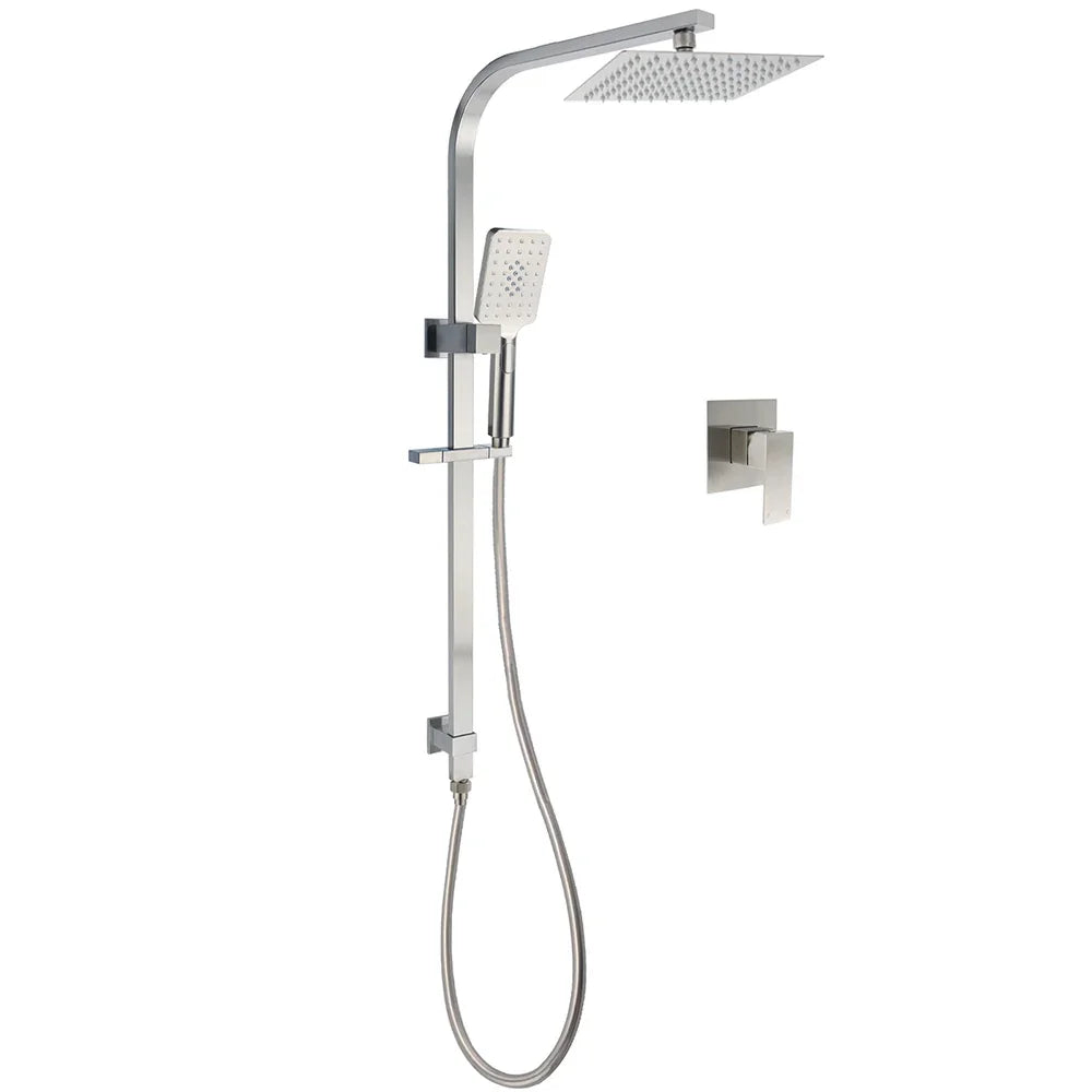 Brushed Nickel Square Twin Shower Set 8