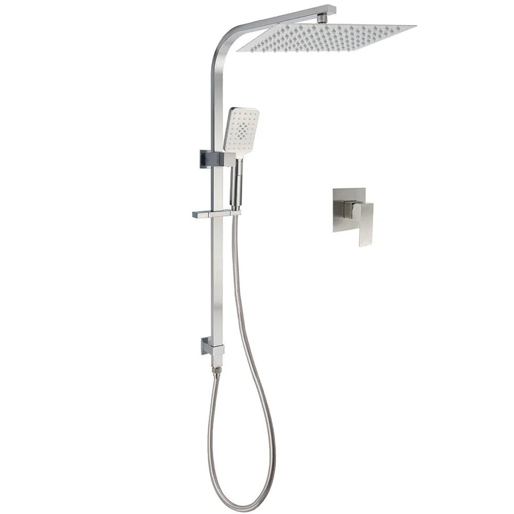 Brushed Nickel Square Twin Shower Set 12