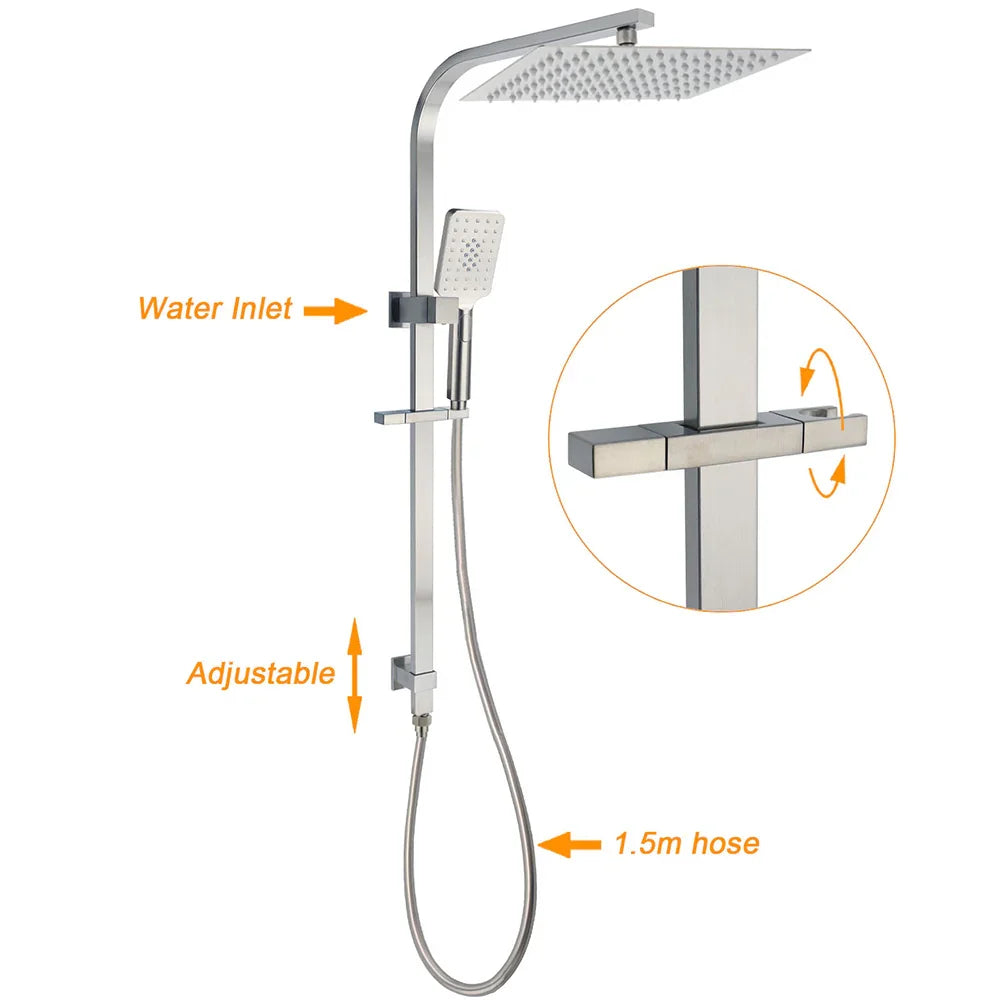 Brushed Nickel Square Twin Shower Set 12