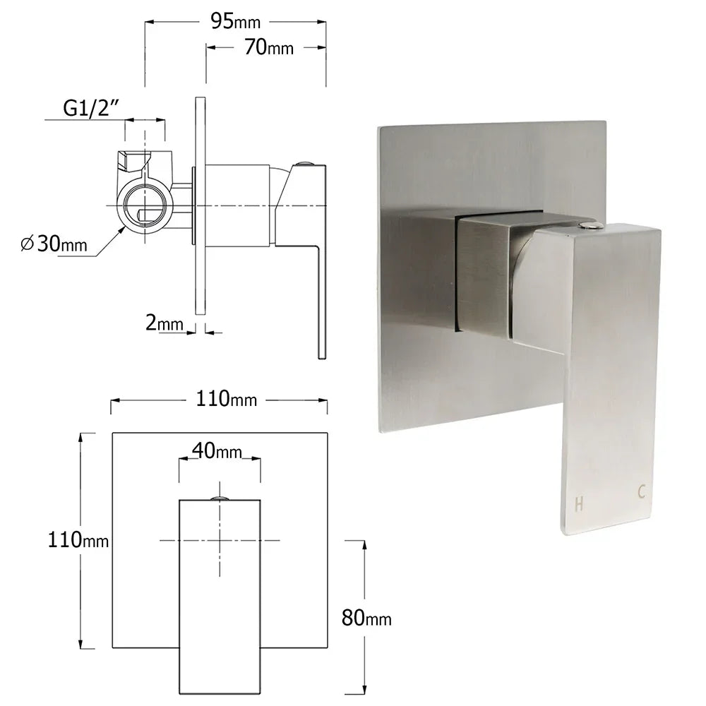 Brushed Nickel Square Twin Shower Set 12