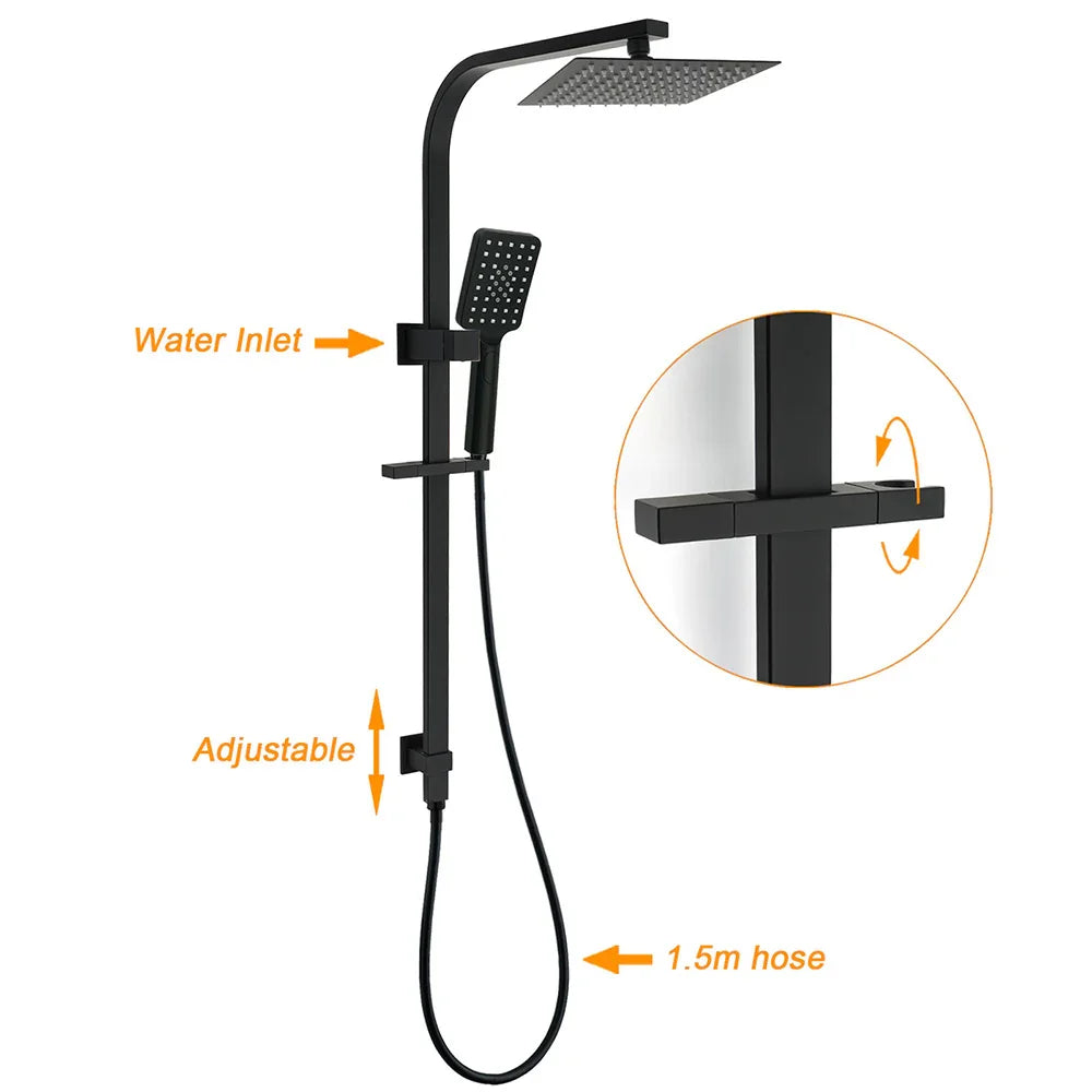 Matt Black Square 2in1 Shower Set 8