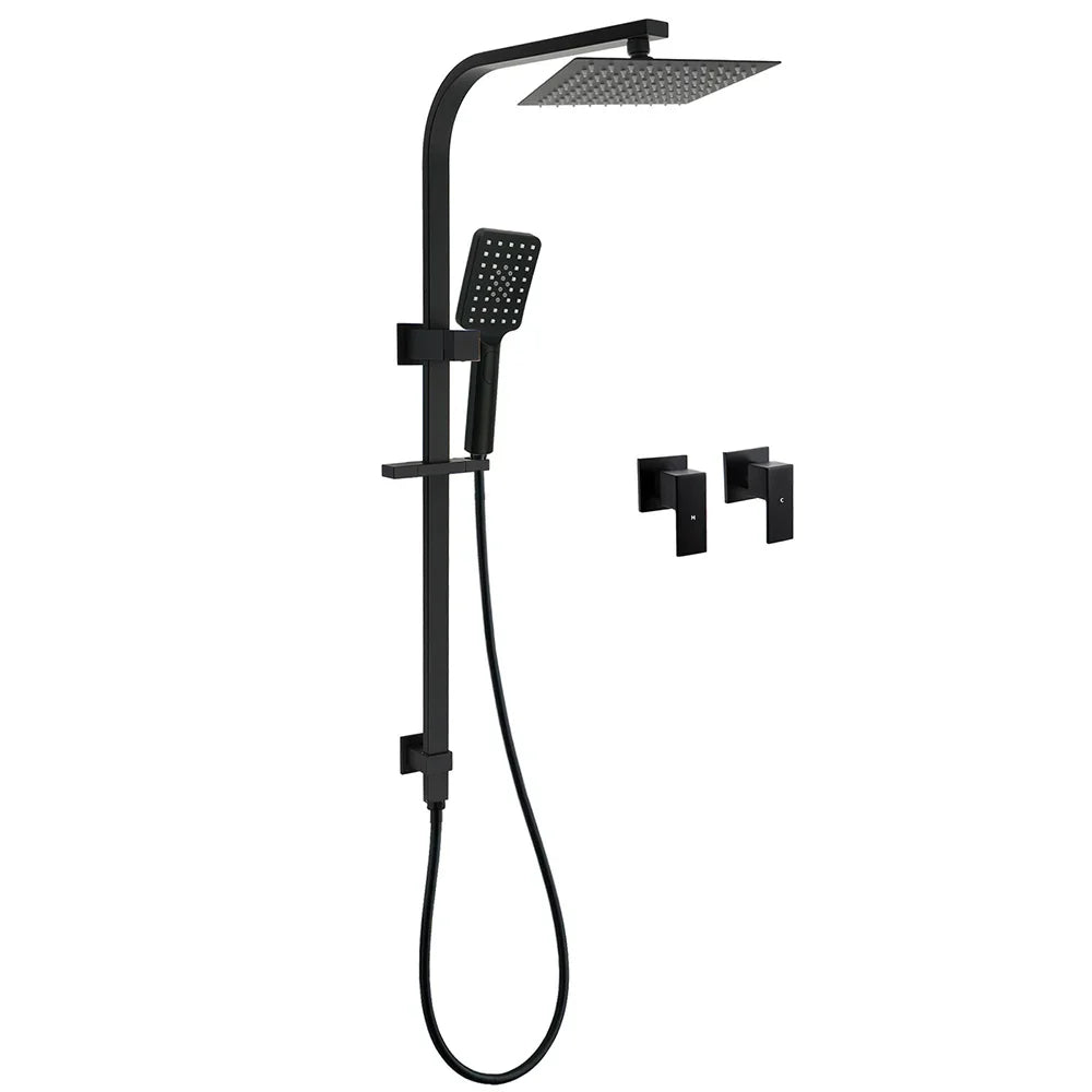 Matt Black Square Twin Shower Set 8