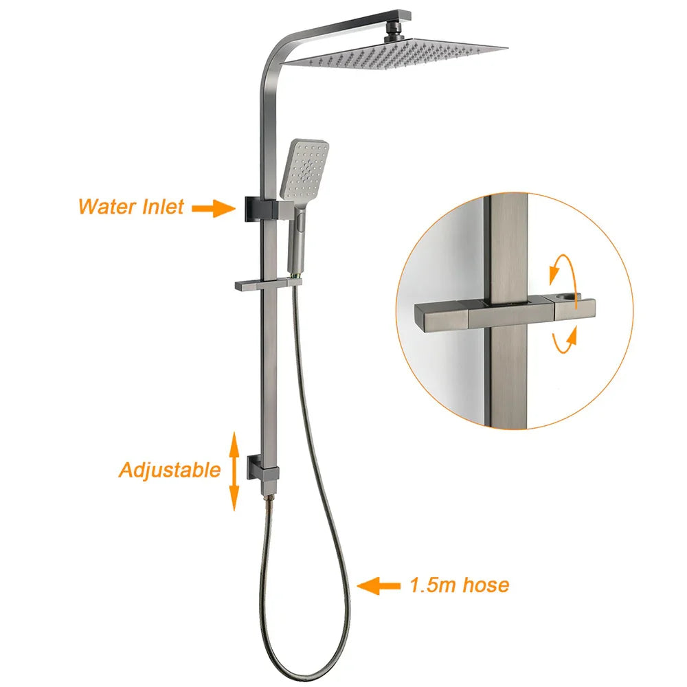 WELS Gun Metal Double Square Shower Head Set 12