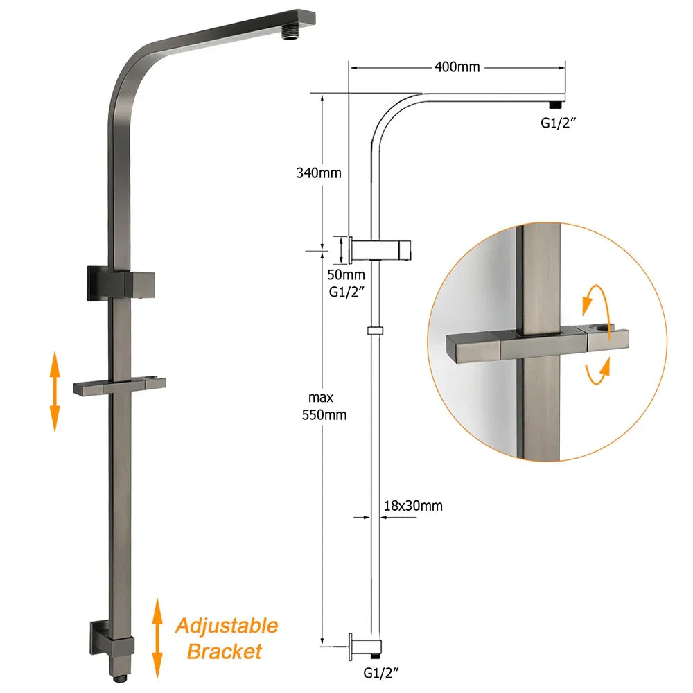 WELS Gun Metal Double Square Shower Head Set 12