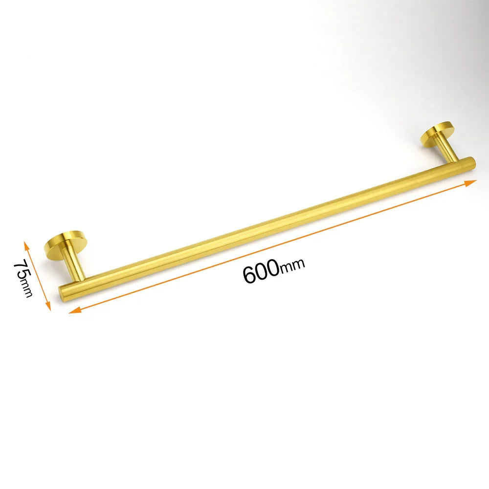Brushed Gold Stainless Steel 750mm Long Towel Rack Rail Holder Round Hanger Bar