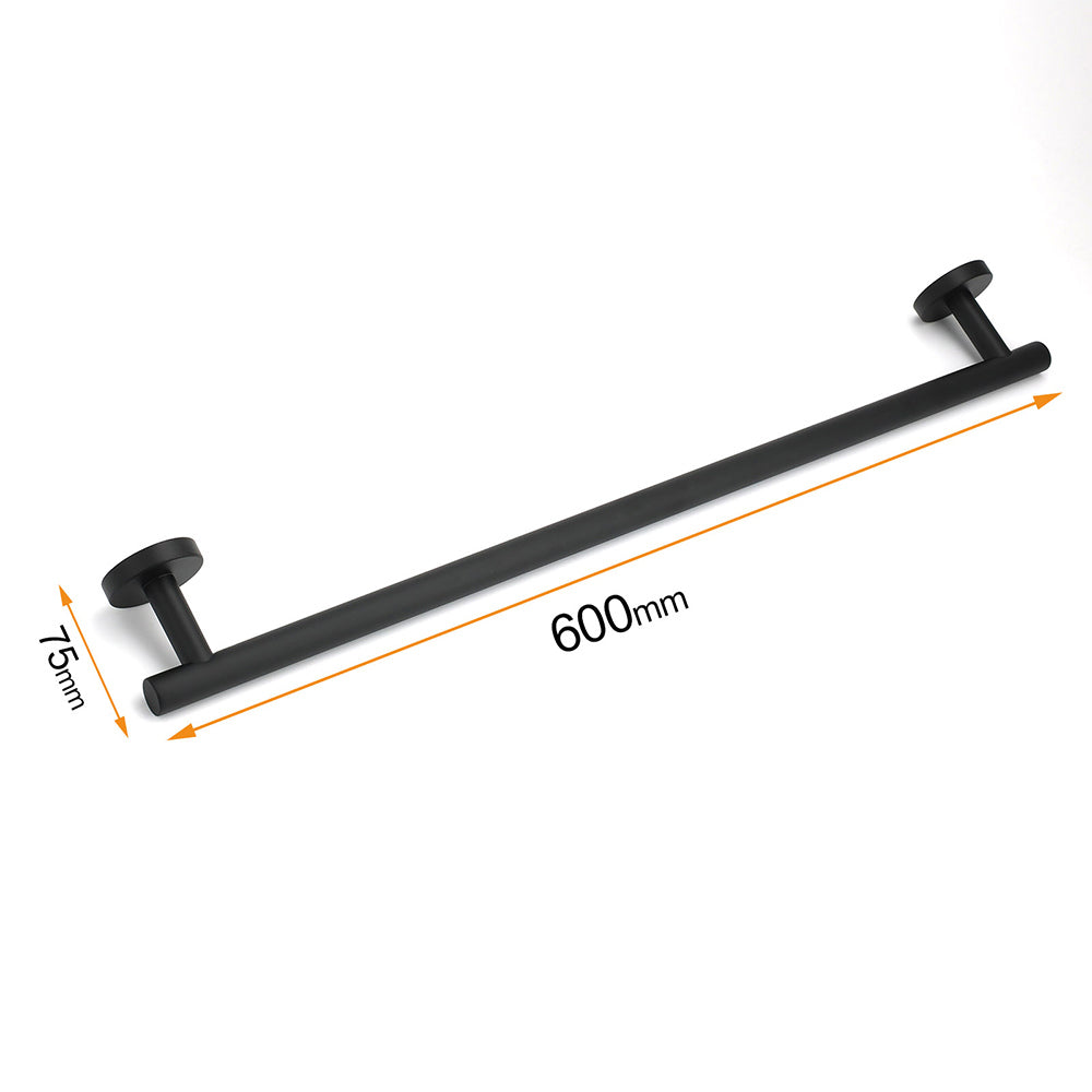 Matt Black 600mm Long Single Towel Rack Rail Holder Stainless Steel Hanger Bar