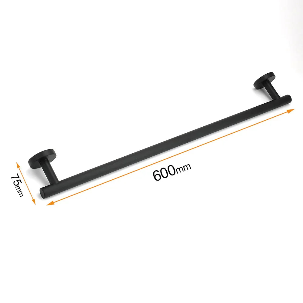 Matt Black 600mm Long Single Towel Rack Rail Holder Stainless Steel Hanger Bar