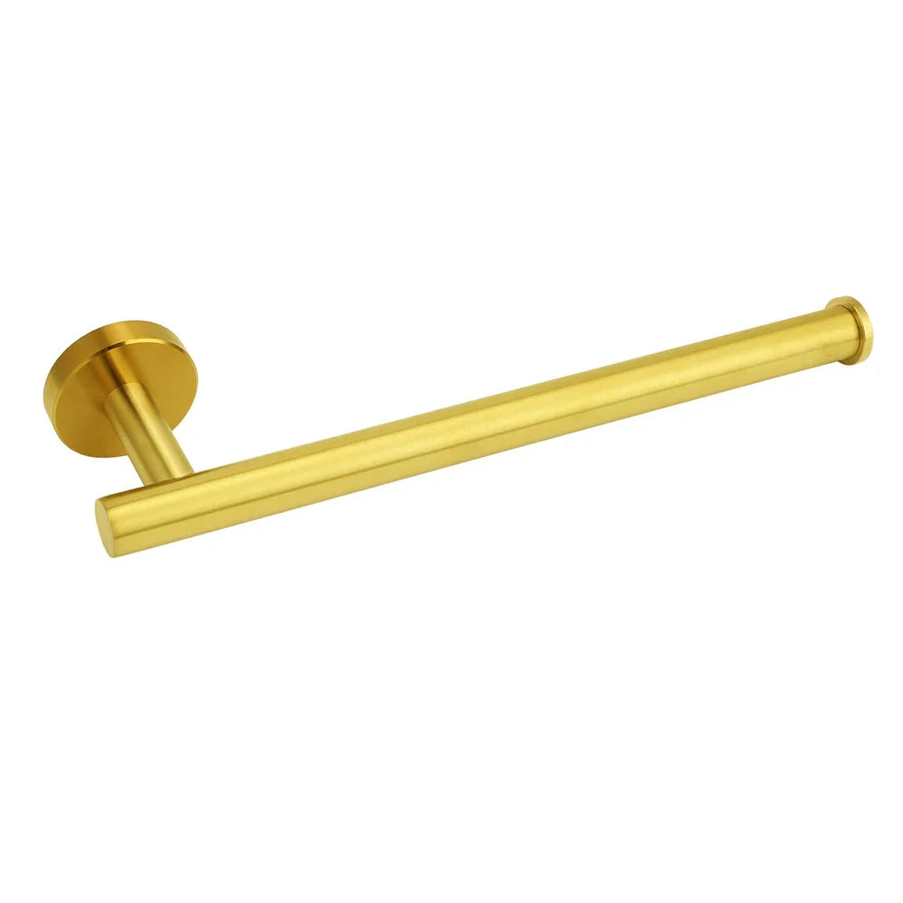 Bathroom Brushed Gold Round Towel Rack Holder Hook Clothes Hanger Wall Mounted