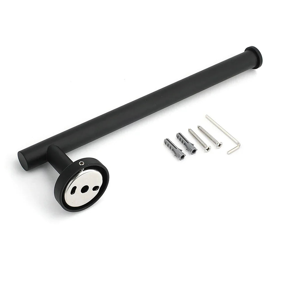 Bathroom Matt Black Round Towel Rack Holder Hook Clothes Hanger Stainless Steel