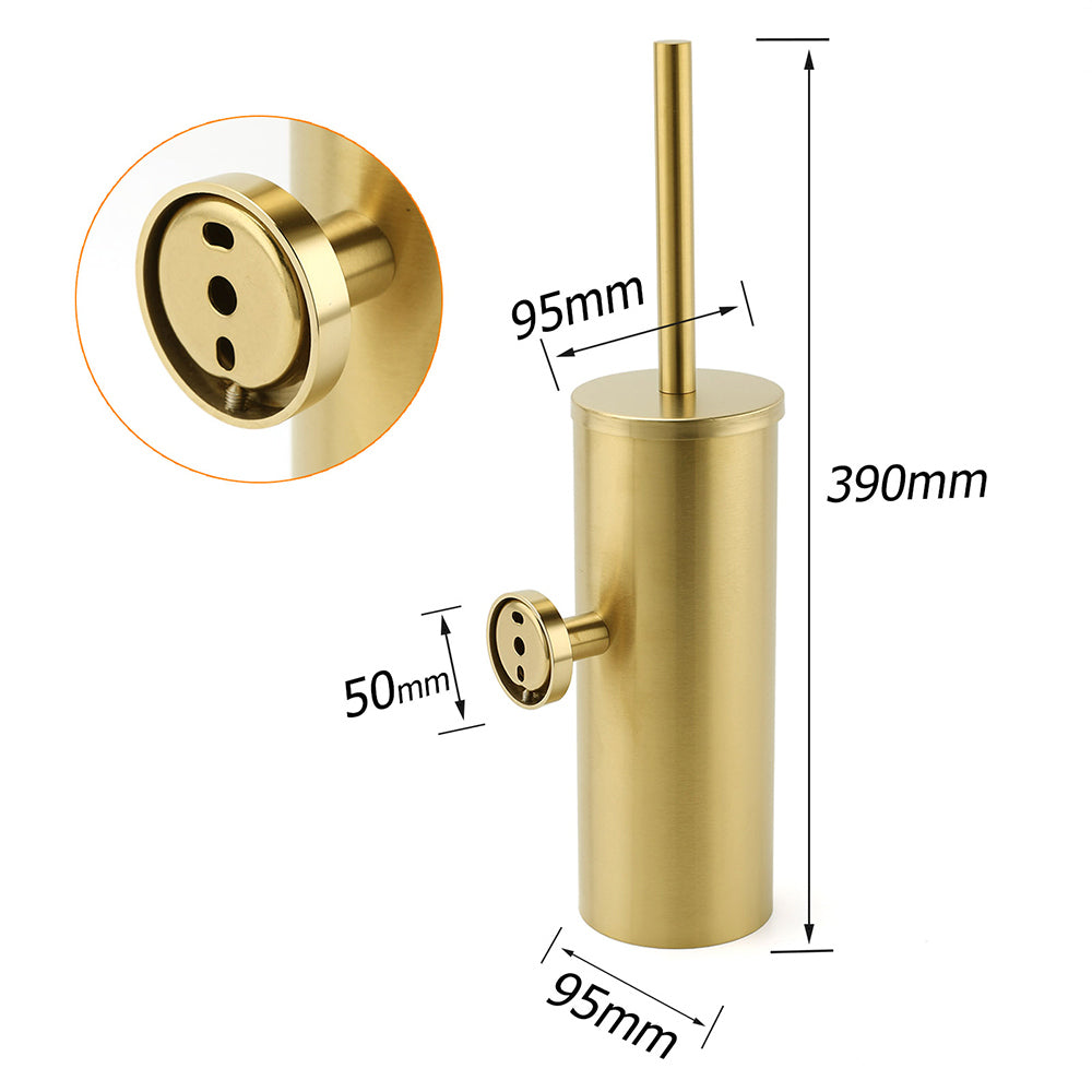 Bathroom Brushed Gold Stainless Steel Round Toilet Brush Wall Mounted Holder Cup