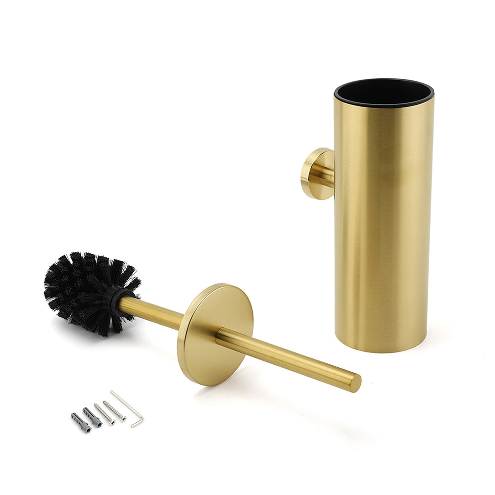 Bathroom Brushed Gold Stainless Steel Round Toilet Brush Wall Mounted Holder Cup