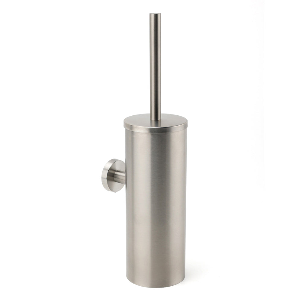 Brushed Nickel Silver Round Toilet Brush Stainless Steel Wall Mounted Holder Cup