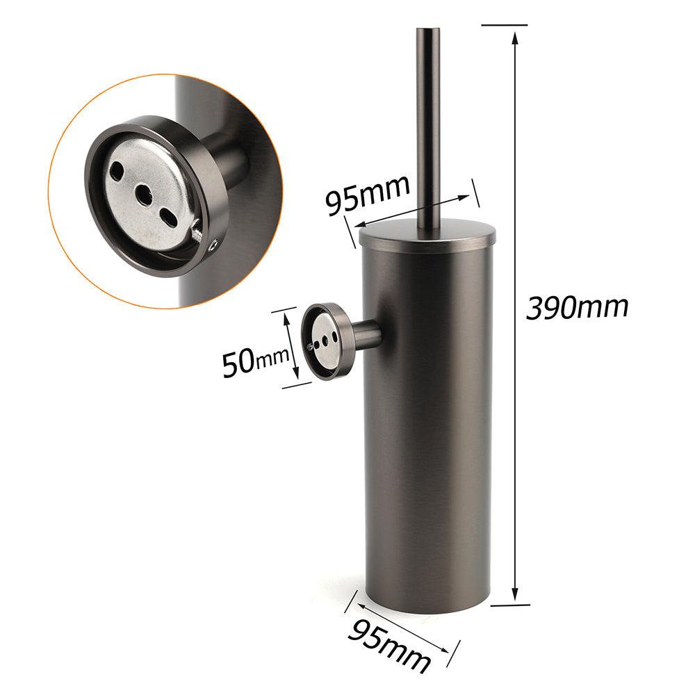 Bathroom Accessory Gun Metal Round Toilet Brush & Stainless Steel Holder Cup Kit