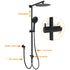 Dual Black Round Shower Set 10" Rain Head 3 Mode Handheld Sliding Rail Arm Twin Taps