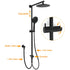 WELS Matt Black 9" Round Rain Shower Head Handheld Adjustable Rail Arm Elbow 2in1 Set