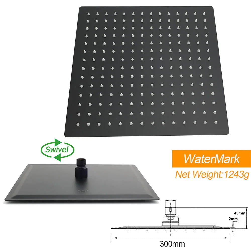 WELS Matt Black Dual Shower Large 12