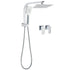 WELS Chrome Square Dual Rain Shower 8" Head 3 Mode Handheld Diverter Wall Arm Twin Taps Set