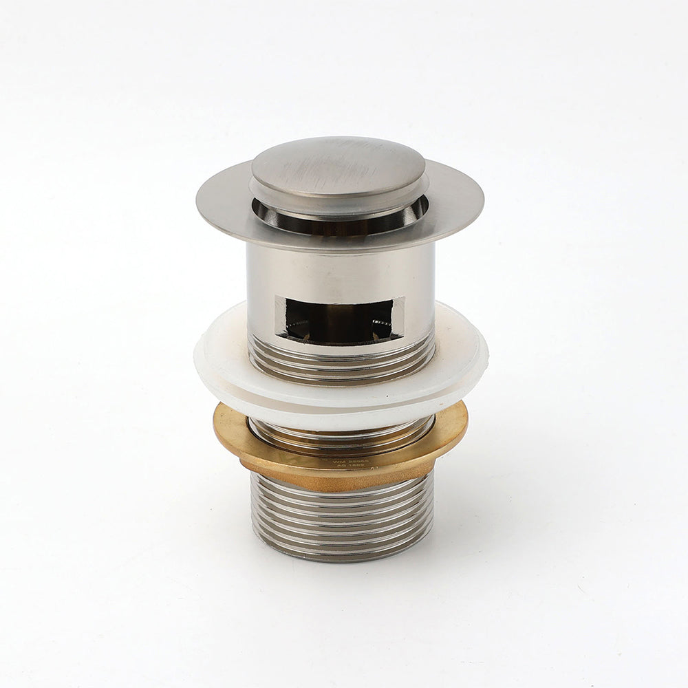 Brushed Nickel 32mm Push Pop Up Waste Plug Overflow Basin Sink Drain Outlet Kit