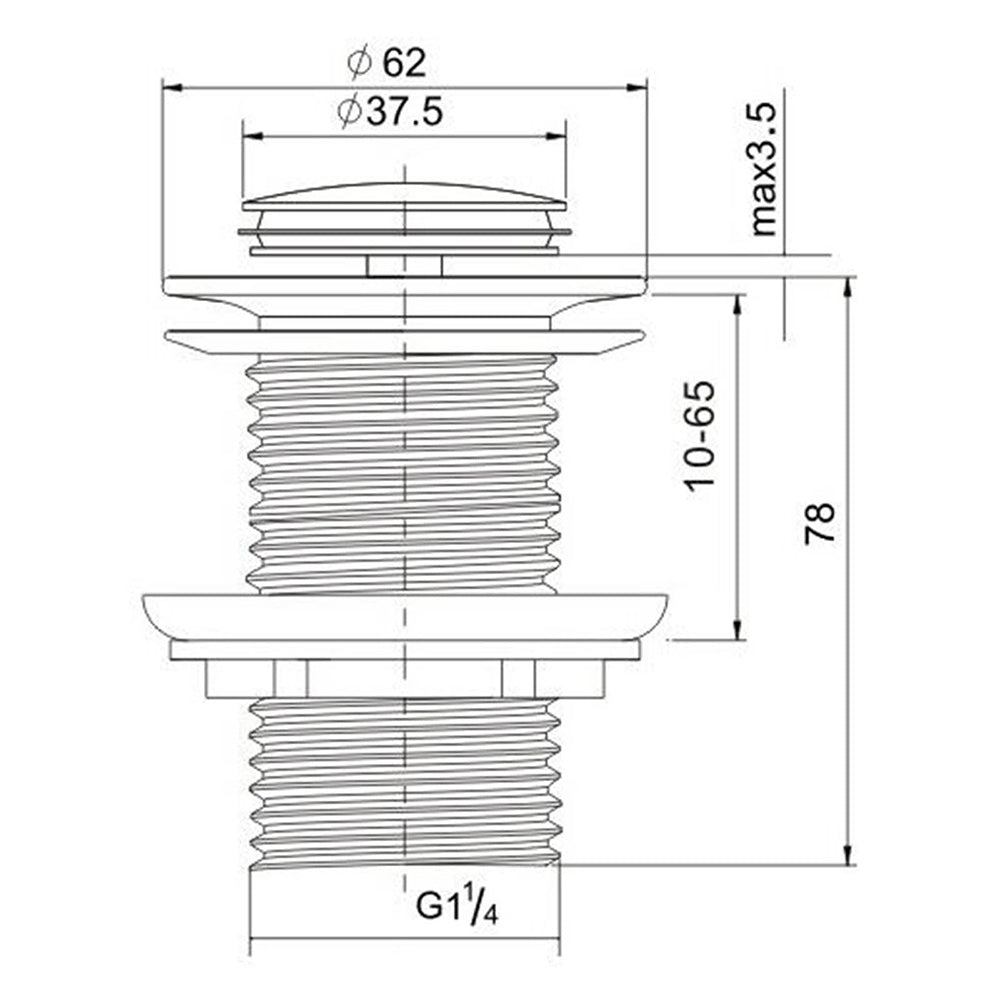 Silver 32mm Pop Up Push Brass Plug Without Overflow Basin Drain Waste Watermark