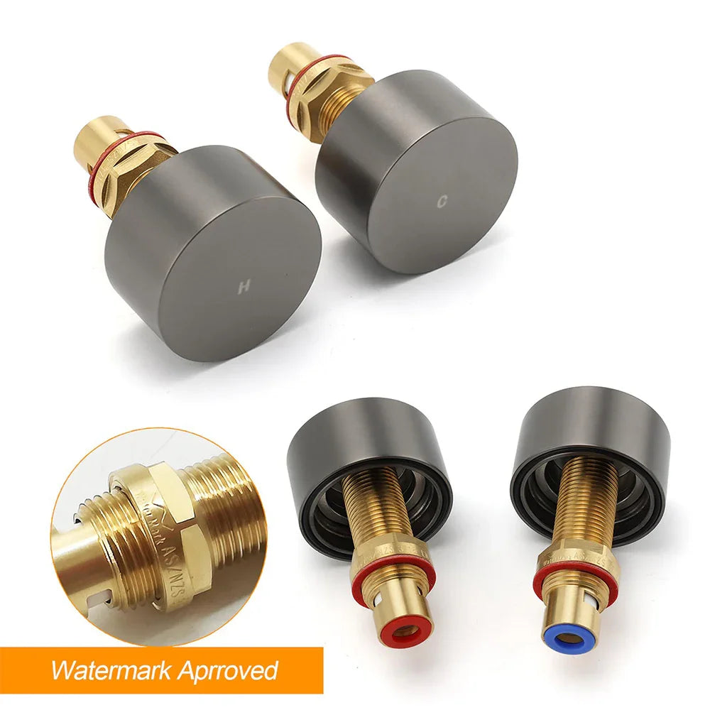 Gun Metal Grey 1/4 Turn Round Hot Cold Tap Wall Set Shower Vanity Spout Switch